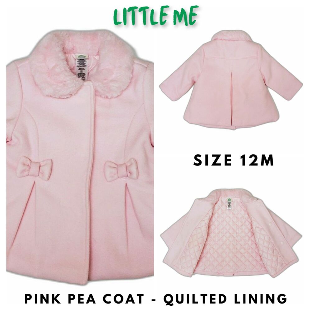 Little Me Girl Pink Pea Coat Quilted Lining Size 12M